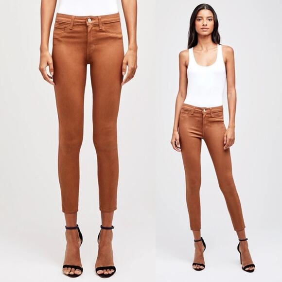 L'AGENCE Margot High Rise Skinny Jeans Java Coated Sz 24 Brown Slim Fit PantsEUC - Picture 1 of 16